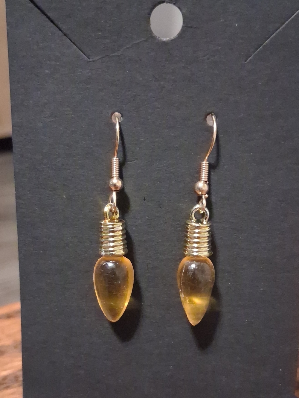 Gold Drop Amber Glass Teardrop Earrings